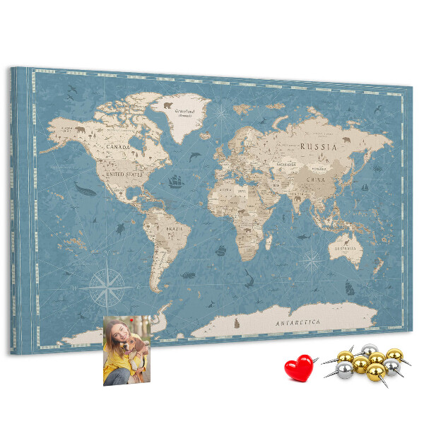 Korktafel mit Motiv Alte Weltkarte auf zartem Hintergrund