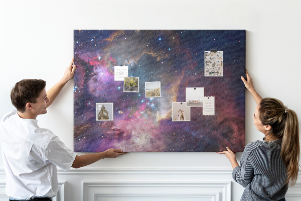 Korktafel mit Weltraumlandschaft aus Sternen und Nebeln