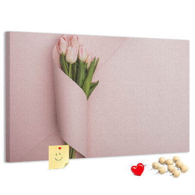 Kork-Pinnwand mit Motiv zarte Tulpen auf rosa Hintergrund