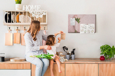 Kork-Pinnwand mit Motiv zarte Tulpen auf rosa Hintergrund