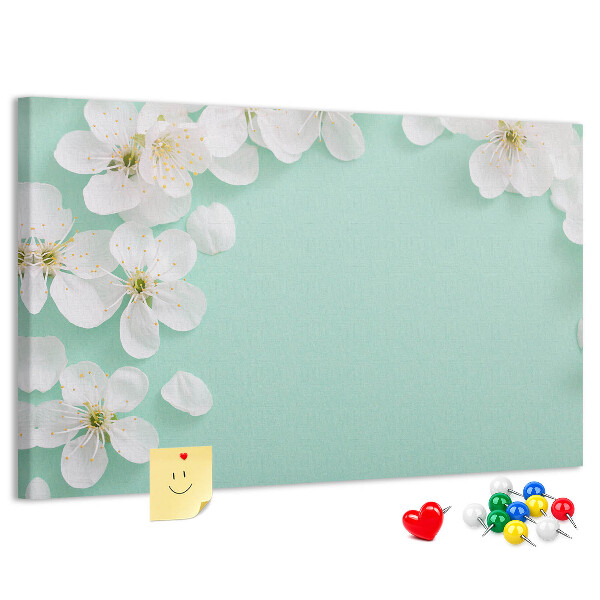 Bild mit Korkrückwand Blumenmotive auf pastellfarbenem Hintergrund