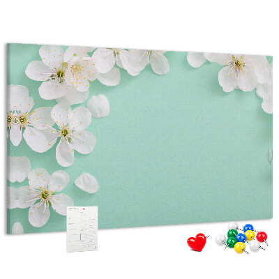 Bild mit Korkrückwand Blumenmotive auf pastellfarbenem Hintergrund