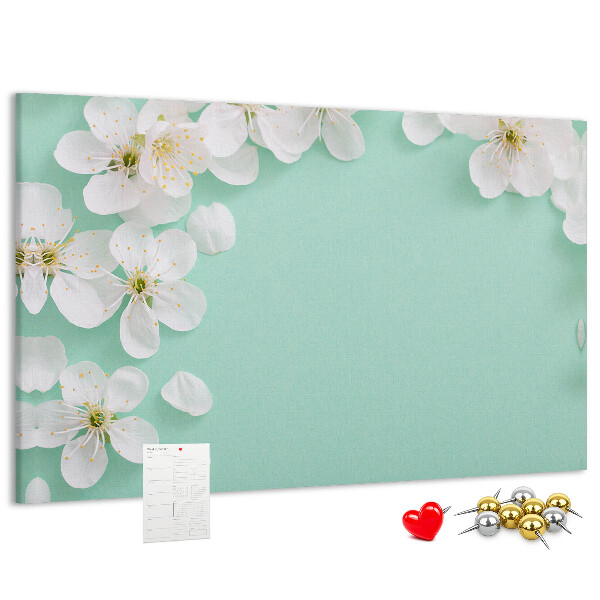 Bild mit Korkrückwand Blumenmotive auf pastellfarbenem Hintergrund