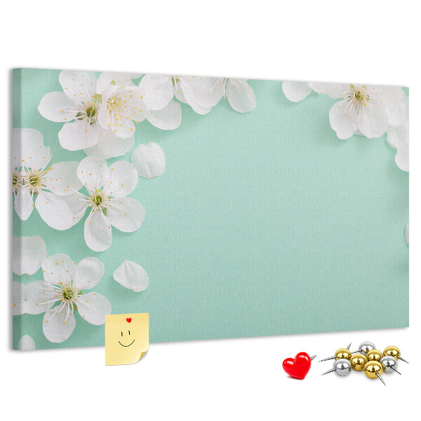 Bild mit Korkrückwand Blumenmotive auf pastellfarbenem Hintergrund