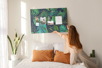 Bild mit Korkrückwand tropische Blätter auf dunklem Hintergrund
