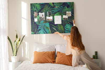 Bild mit Korkrückwand tropische Blätter auf dunklem Hintergrund