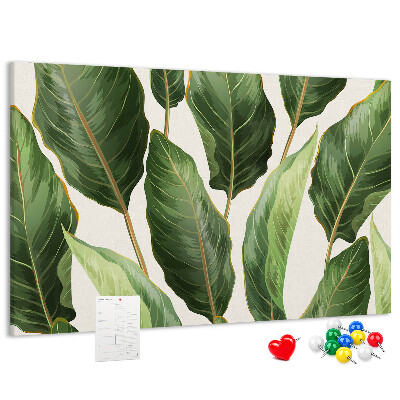 Korktafel mit Motiv tropische Blätter in Grüntönen