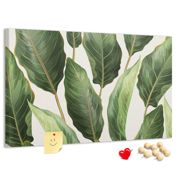 Korktafel mit Motiv tropische Blätter in Grüntönen