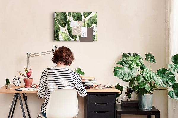 Korktafel mit Motiv tropische Blätter in Grüntönen