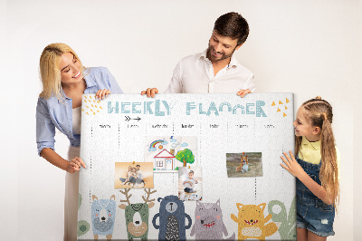 Bunter Wochenplaner mit Tieren als Korkbild