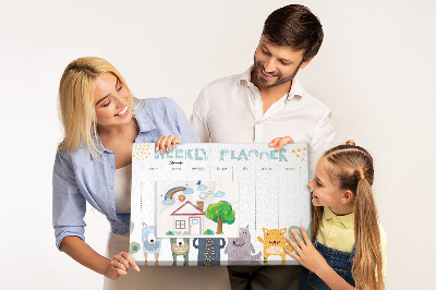 Bunter Wochenplaner mit Tieren als Korkbild