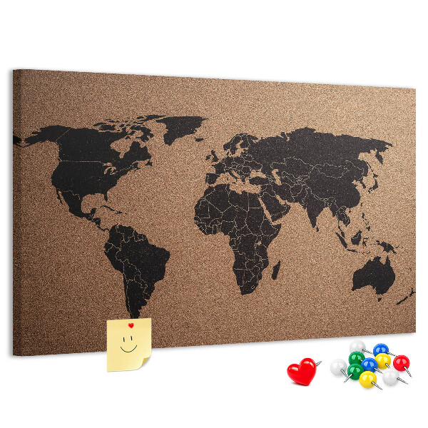 Korktafel in Form einer Weltkarte