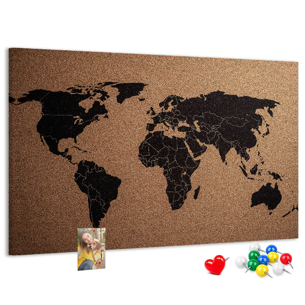 Korktafel in Form einer Weltkarte
