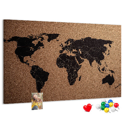 Korktafel in Form einer Weltkarte