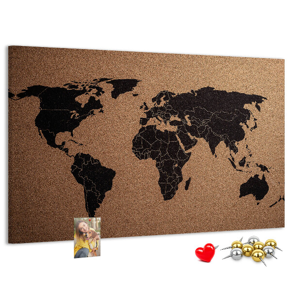 Korktafel in Form einer Weltkarte