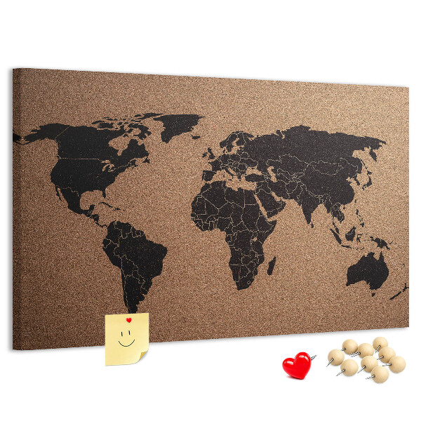 Korktafel in Form einer Weltkarte