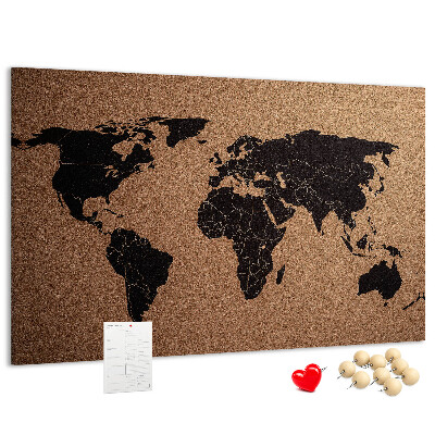 Korktafel in Form einer Weltkarte