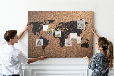Korktafel in Form einer Weltkarte