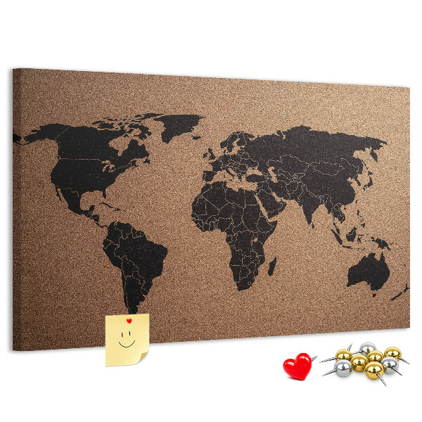 Korktafel in Form einer Weltkarte
