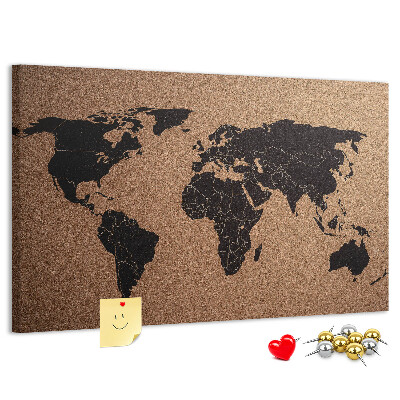 Korktafel in Form einer Weltkarte