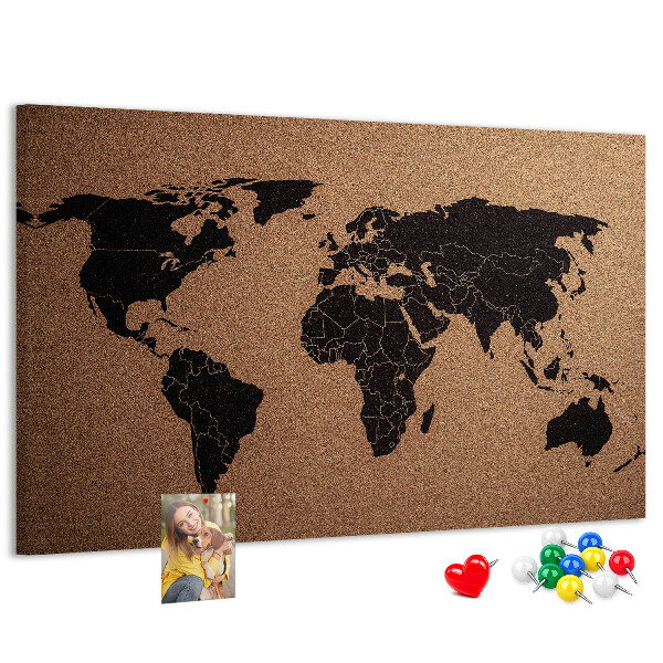 Korktafel in Form einer Weltkarte