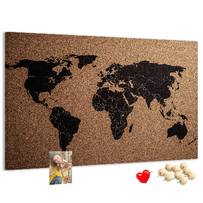 Korktafel in Form einer Weltkarte