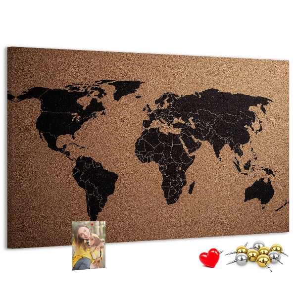 Korktafel in Form einer Weltkarte