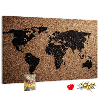 Korktafel in Form einer Weltkarte