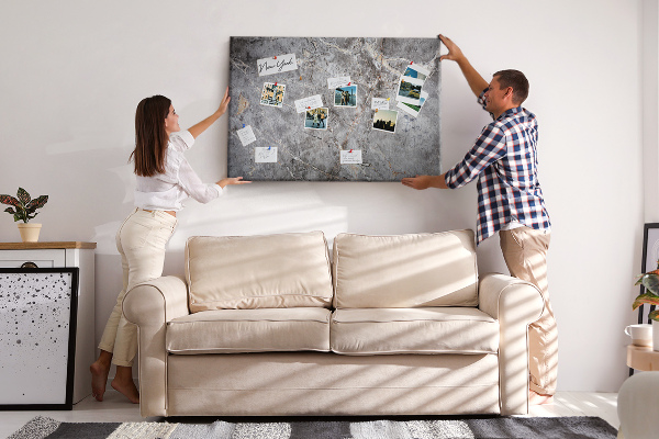 Bild mit Korkrückwand elegantes Muster aus geädertem grauem Marmor