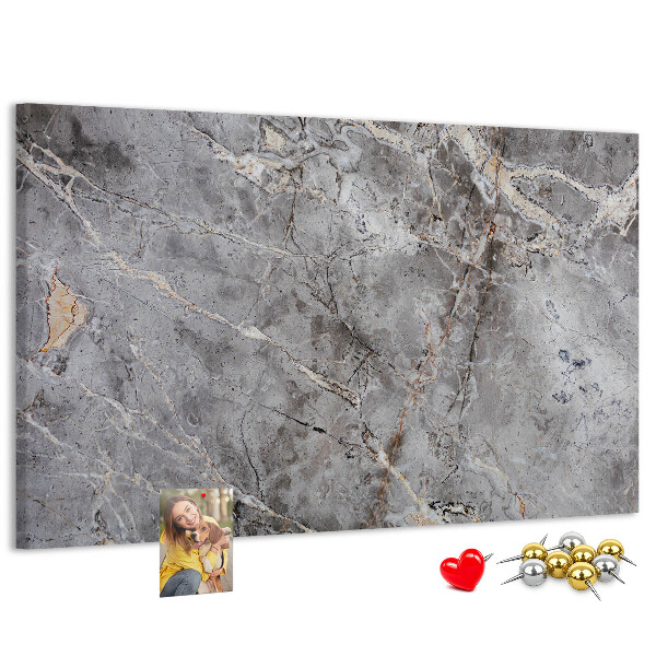Bild mit Korkrückwand elegantes Muster aus geädertem grauem Marmor