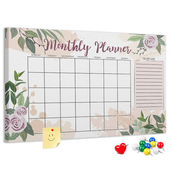 Korktafel mit floralem Monatskalender-Design