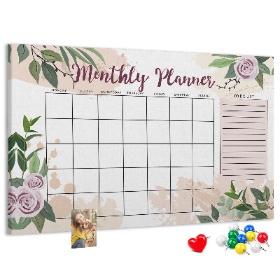 Korktafel mit floralem Monatskalender-Design