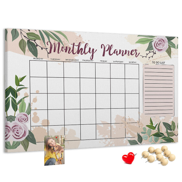 Korktafel mit floralem Monatskalender-Design