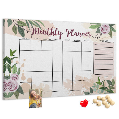 Korktafel mit floralem Monatskalender-Design