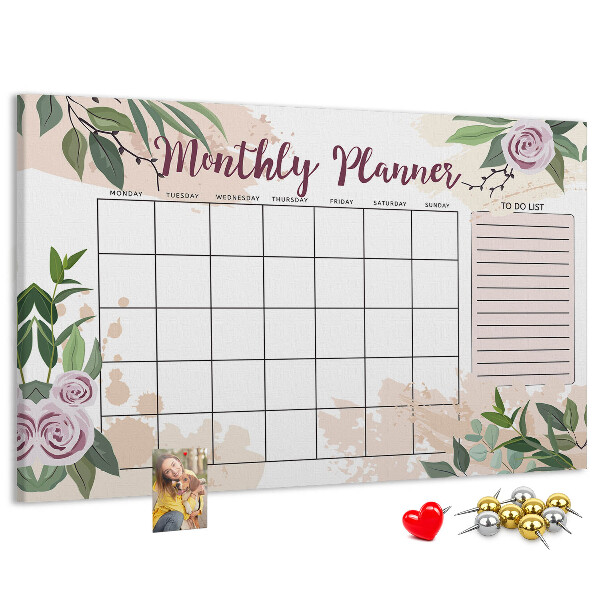 Korktafel mit floralem Monatskalender-Design