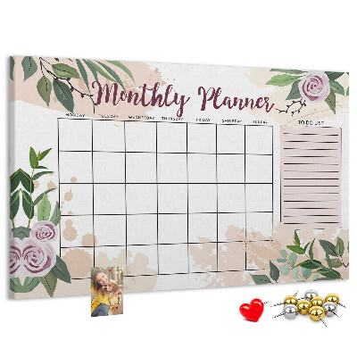 Korktafel mit floralem Monatskalender-Design