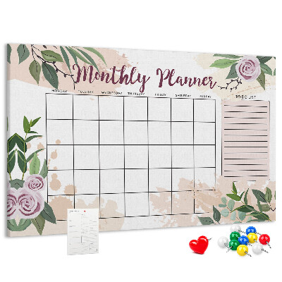 Korktafel mit floralem Monatskalender-Design