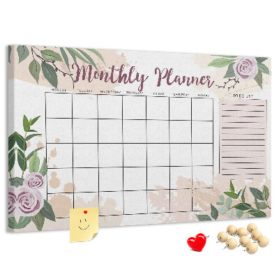 Korktafel mit floralem Monatskalender-Design