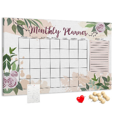 Korktafel mit floralem Monatskalender-Design