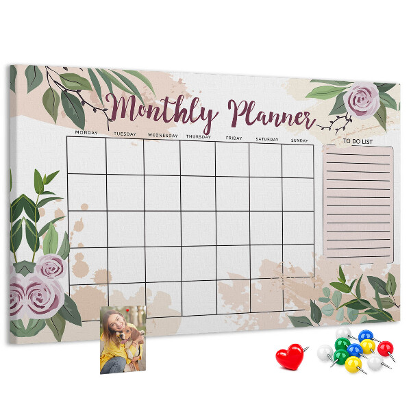 Korktafel mit floralem Monatskalender-Design