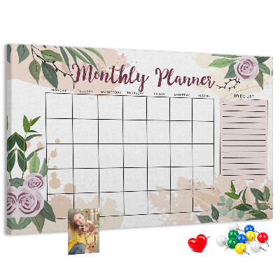 Korktafel mit floralem Monatskalender-Design