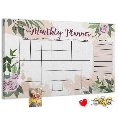 Korktafel mit floralem Monatskalender-Design