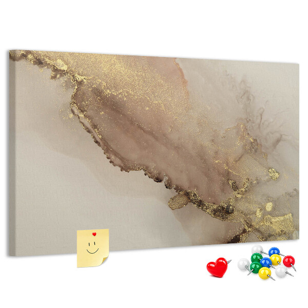 Abstrakte Landschaft mit goldenen Akzenten auf Korkrückwand