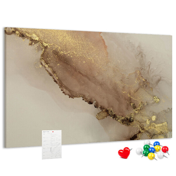 Abstrakte Landschaft mit goldenen Akzenten auf Korkrückwand