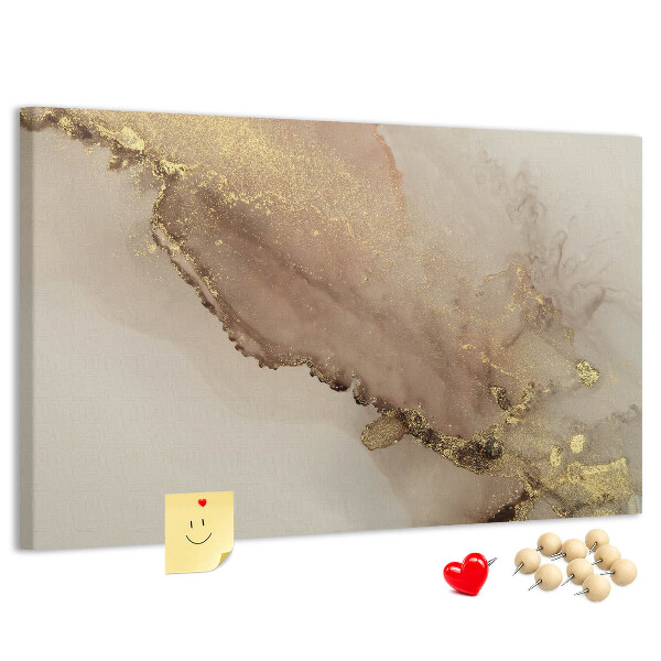 Abstrakte Landschaft mit goldenen Akzenten auf Korkrückwand