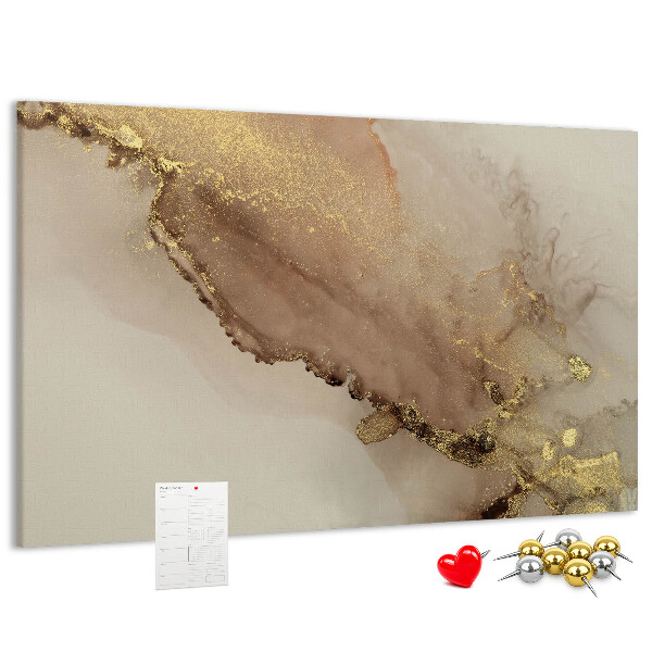 Abstrakte Landschaft mit goldenen Akzenten auf Korkrückwand