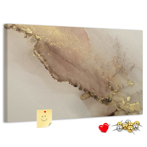 Abstrakte Landschaft mit goldenen Akzenten auf Korkrückwand
