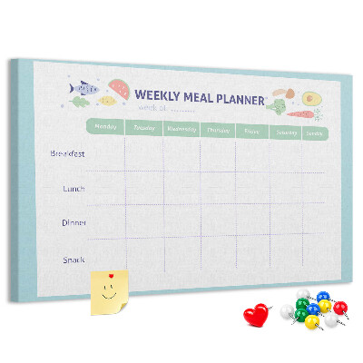 Korktafel für den wöchentlichen Speiseplan