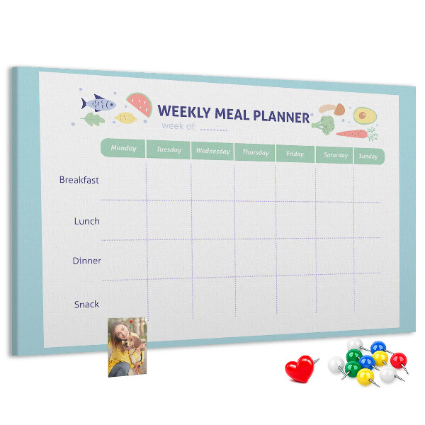 Korktafel für den wöchentlichen Speiseplan