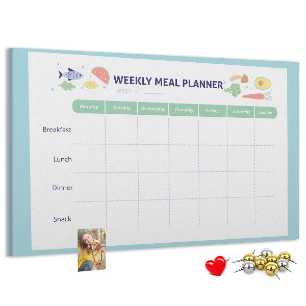 Korktafel für den wöchentlichen Speiseplan